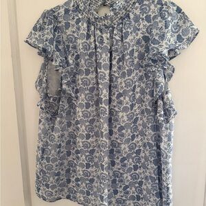 1. State Blue Floral Ruffle Blouse